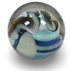 Robert Eickholt 1988 Signed Iridescent Blue Abstract Ocean Art Glass Paperweight